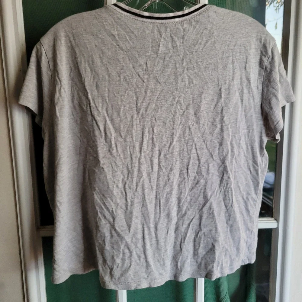 HM Basic Womens Heather Grey Ringer Crew Neck Short Sleeve Tee Shirt Size 12-14Y - Picture 2 of 4